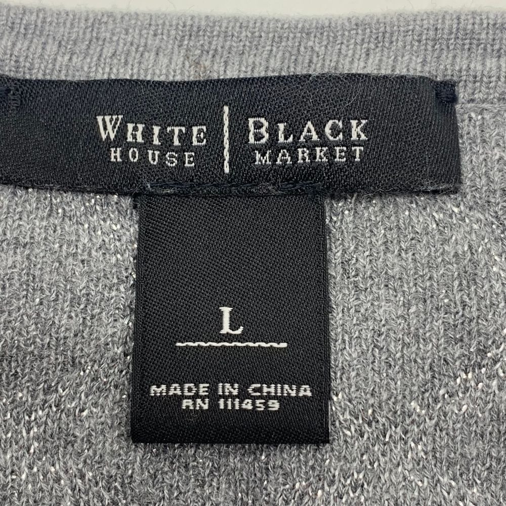 White House Black Market Snap Front Cardigan 3/4 Sleeves Gray/Silver Metallic L - Picture 3 of 7